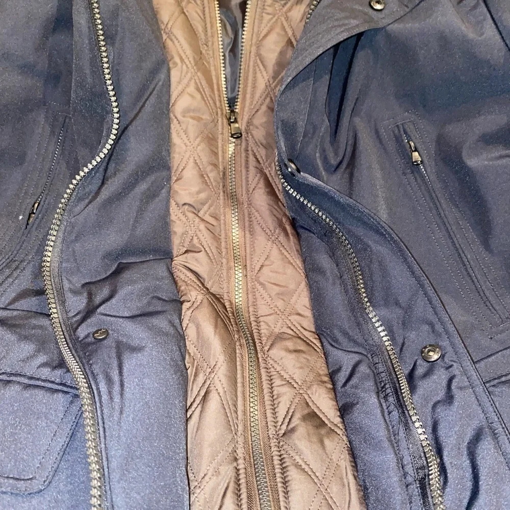 Michael Kors Faux Fur‎ Hooded Bib Snorkel Parka Blue Coat Jacket Men L NEW